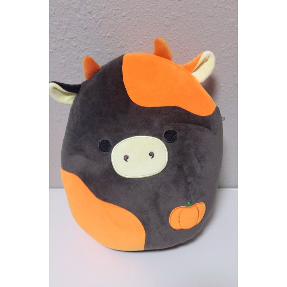 Squishmallows Halloween Cillian the Cow Grey Orange Pumpkin Plush Jazwares 8"